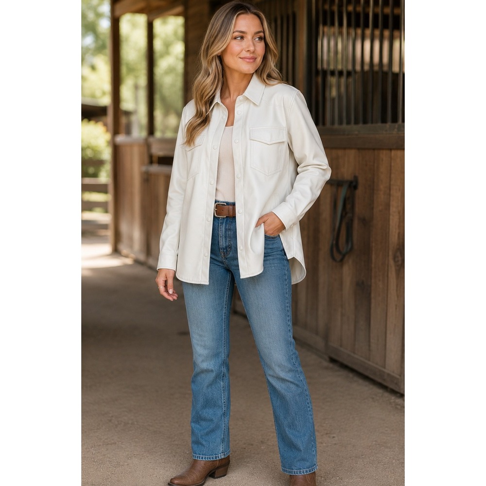 NWT Chelsea DeBoer Lily & Lottie Faux Leather Shacket Ivory Western Womens